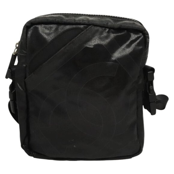 CHANEL Sports Shoulder Bag Coated Canvas Black CC Auth - Picture 3 of 16